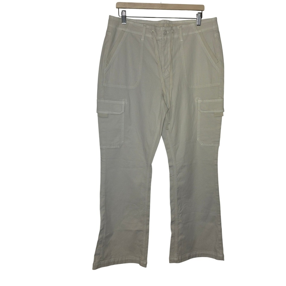 American Eagle Stretch Cargo Pants Women 14 Cream Lyocell Blend Utility Y2K Gorp